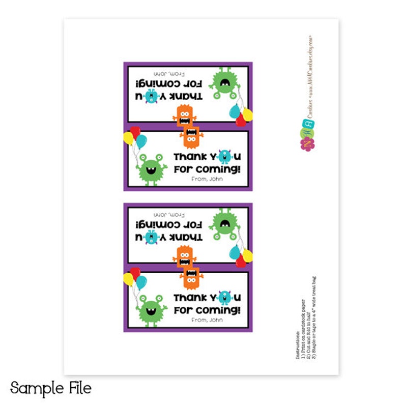 Personalized Monster Treat Bag Topper DIY Printable Digital | Etsy