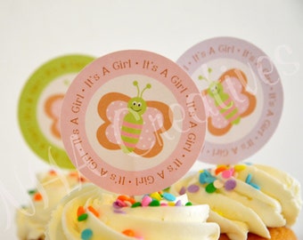 Butterfly Baby Shower Cupcake Toppers - It's A Girl - DIY Printable Digital File