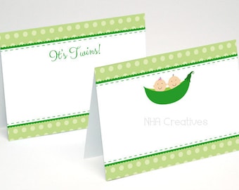 Twins Baby Shower Place Cards - Two Peas In A Pod  - DIY Printable Digital File