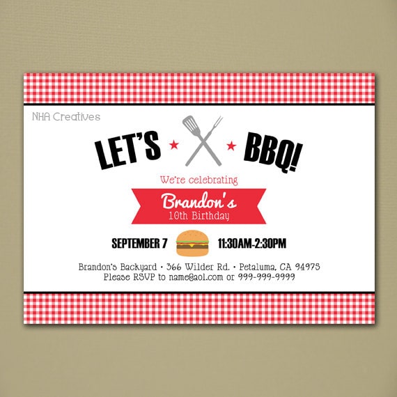 Barbecue Invitation - Personalized DIY Printable Digital File