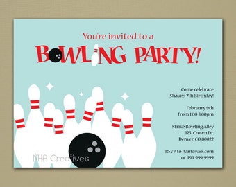 Bowling Brithday Invitation - Personalized DIY Printable Digital File