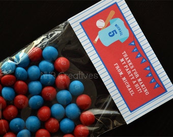 Personalized Baseball Birthday Treat Bag Topper - Personalized Uniform - DIY Printable Digital File