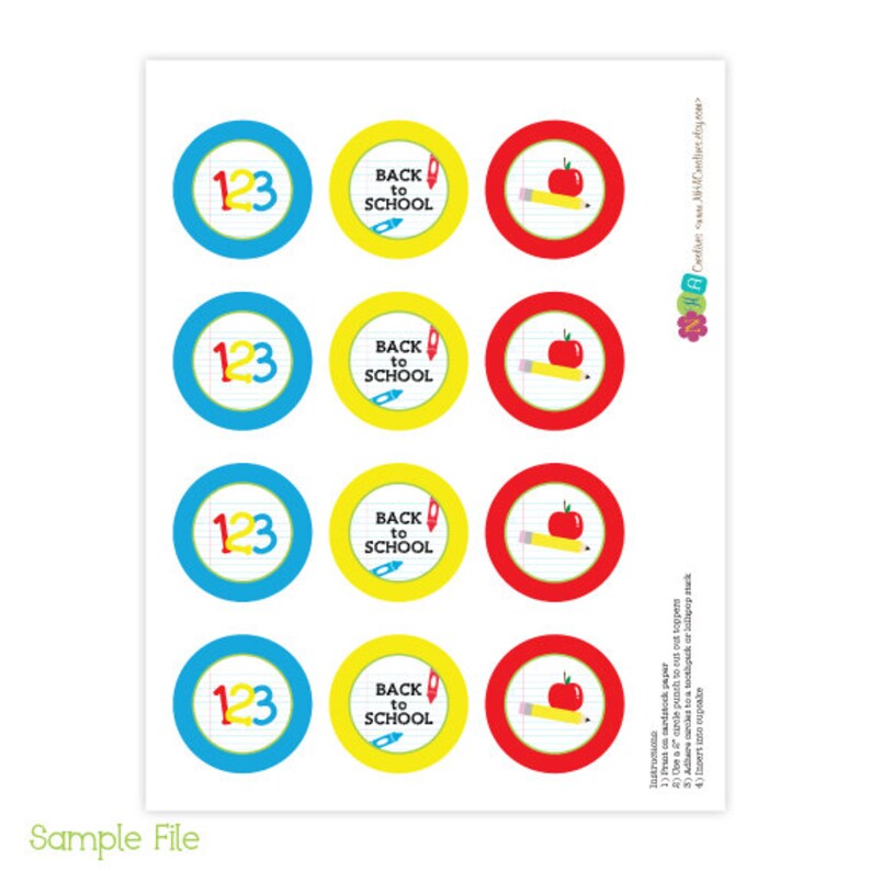 Back to School Themed Cupcake Toppers School Supplies DIY Etsy