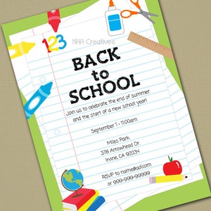 Back To School Party Invitation - School Supplies - Personalized DIY Printable Digital File image 2
