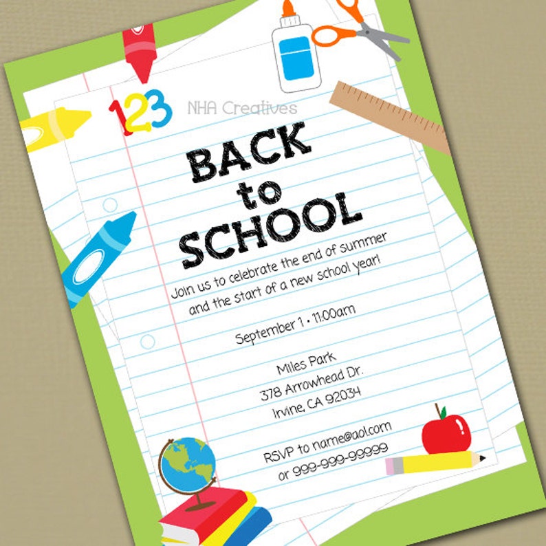 Back To School Party Invitation - School Supplies - Personalized DIY Printable Digital File image 2
