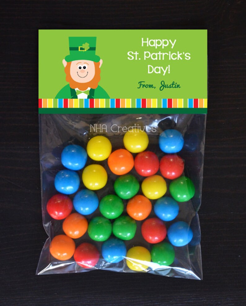 DIY Printable Digital File Personalized St Patrick/'s Day Treat Bag Topper Leprechaun