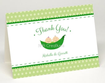 Personalized Twins Baby Shower Thank You Card - 2 Peas In A Pod - DIY Printable Digital File