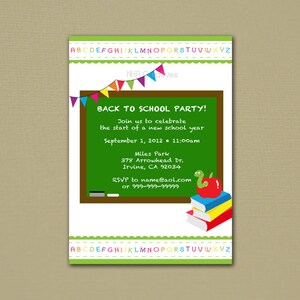 Back To School Party Invitation - Bookworm - Personalized DIY Printable Digital File