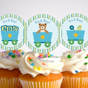 Train Baby Shower Cupcake Toppers - Baby Boy - DIY Printable Digital File
