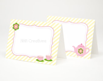 Tea Party Themed Place Cards - Teapot and Teacups  - DIY Printable Digital File