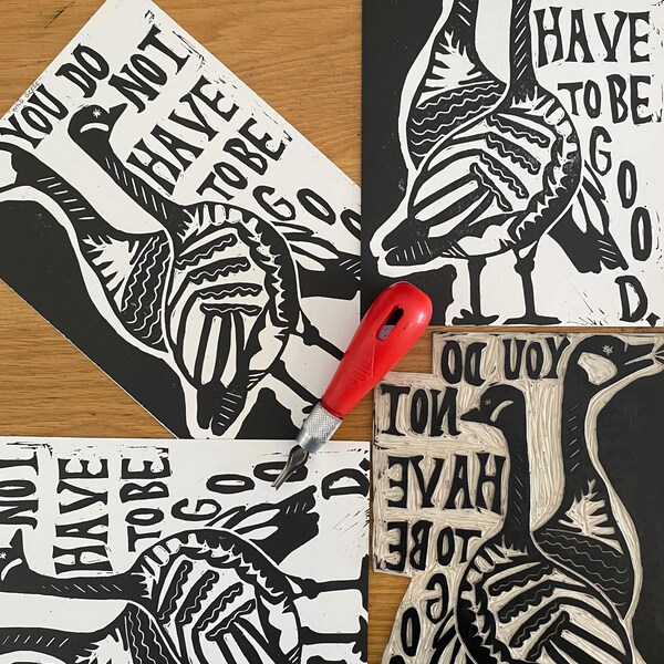 A5 Poetry Linocut Print: "Wild Geese"