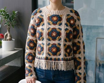 WZÓR NA SZYDEŁKO NA SWETER W KSZTAŁCIE KWADRATÓW GRECKICH – KARDIGAN BOHO – TUTORIAL PDF (DO POBRANIA NATYCHMIAST)