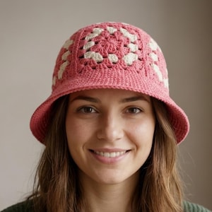 Granny Square Bucket Hat Crochet Pattern, Summer Hat PDF, Easy Photo Tutorial, Festival Beach Hat, Cottagecore Sun Hat, Instant Download