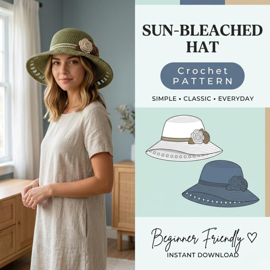 Crochet Sun Hat Pattern PDF – Summer Beach Hat With Roses, Beginner ...