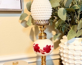 Vintage Milk Glass Brass & marble Lamp WORKS Brass Filigree, Hollywood Regency