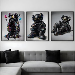 Printable Kaws Poster Set: Black Graffiti Hiphop Style Hypebeast Figure Wall Art