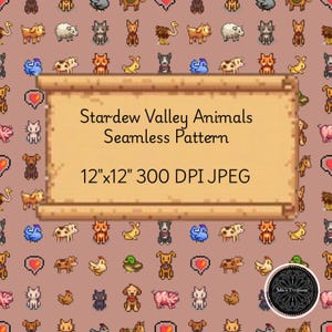 Stardew Valley Animals Seamless Pattern, 12"x12" 300 DPI JPEG
