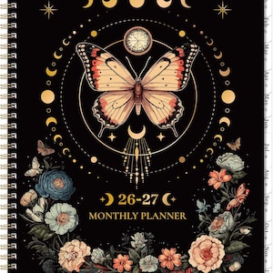 2026-2027 Monthly Planner – Butterfly Floral Design, Tabs, Pocket, Twin-Wire Binding