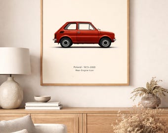 Minimalistyczny plakat Fiata 126p – retro polski samochód na ścianę