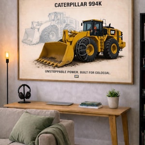 Póster impreso de 994 quilates / Arte mural de maquinaria pesada / Decoración de construcción / Arte de maquinaria industrial