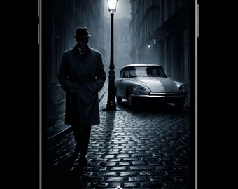 Film Noir Detektiv Druck, Vintage Paris Straßenszene