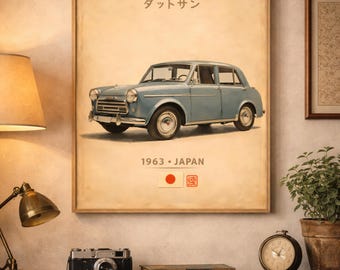 Plakat samochodowy Datsun Bluebird z 1963 roku