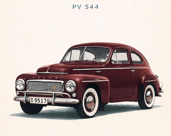 Plakat przedstawiający zabytkowy samochód Volvo PV 544 (wydruk szwedzki z 1958 r.)