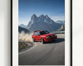 Rotes Kundgebung Auto Gebirgsstraße Kunst - Digitaler Download