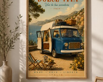 Dolce Vita Italien Poster | Amalfiküste Camper Van Wandkunst