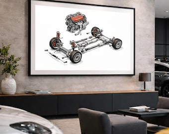 Lancia Motor Blueprint Wandkunst, Vintage Motor technisches Diagramm, Fahrzeugtechnik Druck, digitaler Download
