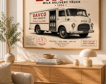 Vintage Milch-LKW-Poster Retro Farm Lieferung Wandkunst Rustikaler amerikanischer LKW-Druck