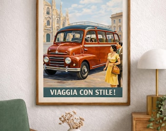 Plakat vintage FIAT Milano – klasyczna włoska sztuka ścienna podróżnicza