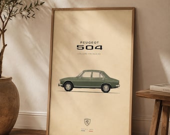 Peugeot 504 vintagebilposter | Fransk väggkonsttryck