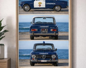 Plakat Vintage Carabinieri 1975 | Grafika na ścianę samochodu policyjnego Alfa Romeo Giulia