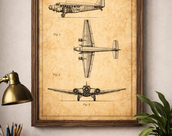 Junkers Ju 52 Blueprint, Vintage Luftfahrt Kunst (Digitaler Download)