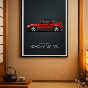 Civic CRX-affisch | JDM-sportbilstryck från 80-talet | Minimalistisk bildekor