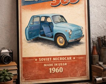 ZAZ 965 sovjetisk bilposter – Vintage Sovjetunionen mikrobil väggkonst