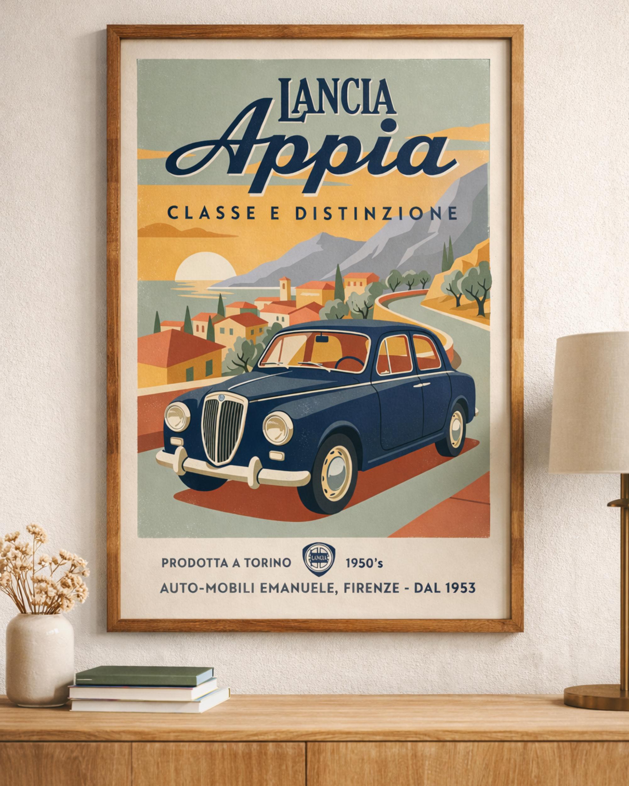 Lancia Appia Vintage Travel Poster – Retro Italian Car Wall Art - Etsy