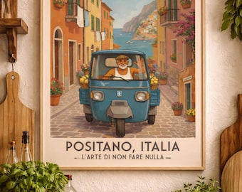 La Dolce Vita Positano Włochy Vintage plakat podróżniczy