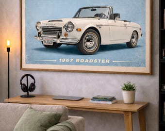 Plakat Datsun 2000 – Vintage Roadster z 1967 roku, grafika ścienna z klasycznym japońskim samochodem