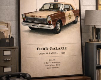 Poster della pattuglia dello sceriffo Ford Galaxie del 1965 / Auto della polizia d'epoca da parete