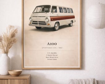ヴィンテージ 1965 ダッジ A100 スポーツマン バン ポスター – レトロ ガレージ ウォールアート