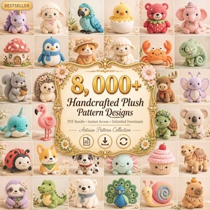 Pacchetto di oltre 8000 modelli di amigurumi all'uncinetto, disegni di peluche in PDF, modelli di animali carini da lavorare a maglia, lavoretti fai da te per giocattoli di peluche, download immediato in PDF