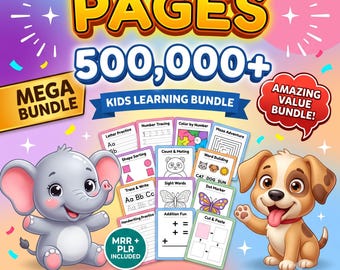 Kids Lernpaket 500.000+ PLR MRR | Homeschool Arbeitsblätter, druckbare Aktivitäten, Vorschule beschäftigt Buch, Malseiten digitaler Download