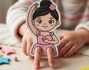 Carte marionnettes à doigt filles imprimable princesse fée ballerine enfants artisanat cadeau cadeau jeu de simulation en téléchargement numérique activité PDF instantanée