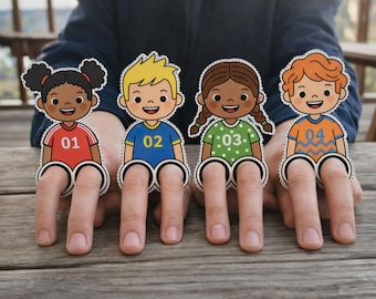 Marionetas de dedo de fútbol para imprimir, recuerdos de fiesta inspirados en clubes de fútbol, actividad de cumpleaños deportiva, manualidad de papel para niños