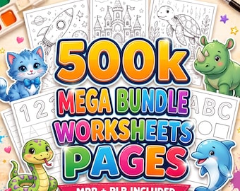 Kids Learning Bundle 500,000+ PLR MRR | Homeschool Worksheets, Printable Activities, Preschool Busy Book, Coloring Pages Digital Download