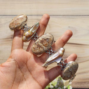 Plum Wood Agate Gemstone Bracelet/ Agate Handmade Bracelet/ Silver Plated Bracelet/ Plum Agate Statement Bracelet/ Biwa Pearl Bracelet