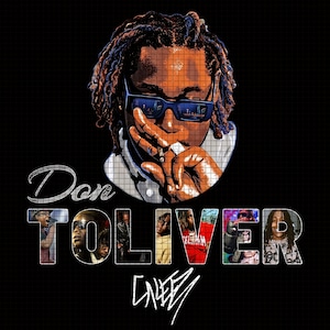 May include: Digital art poster featuring a stylized portrait of Don Toliver wearing blue sunglasses. The poster has the text "Don Toliver" and "Live" in a stylized font, with images of Don Toliver within the letters.