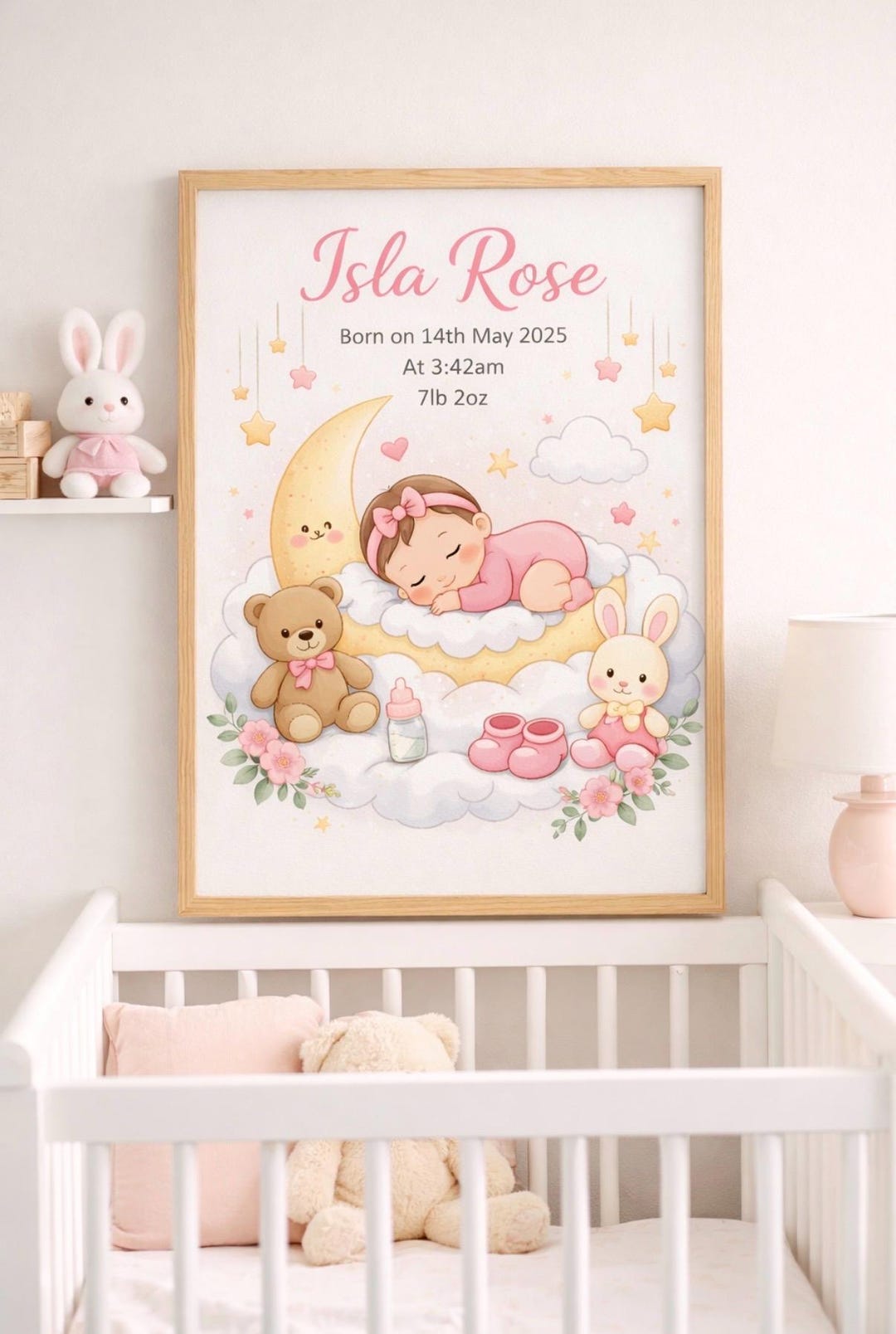 Personalised Baby Girl Birth Print Custom Name Date Time Nursery Wall ...